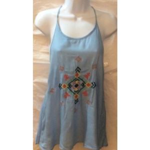 Truth NYC Women's Blue Top Embroidered  Spaghetti